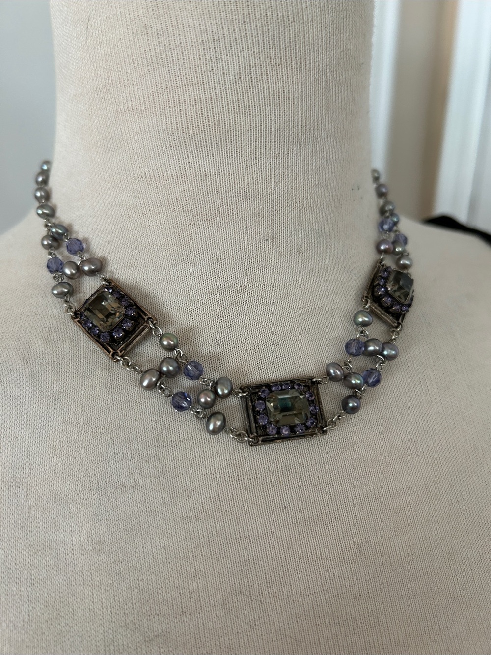 Liz Paiacios Beaded Lavender Tone Statement Necklace